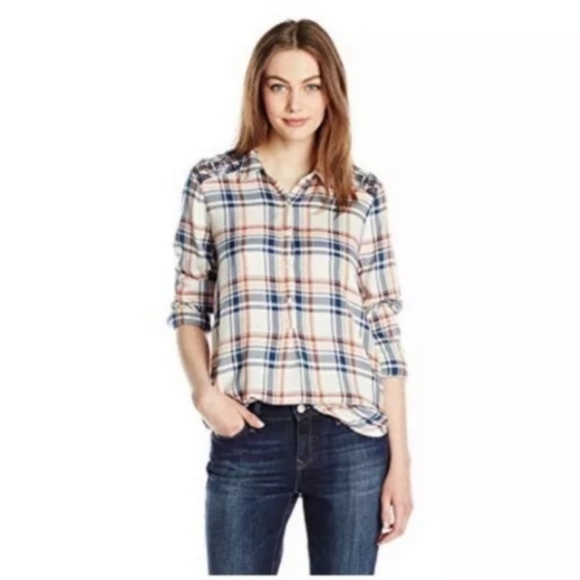Lucky Brand Embroidered Plaid Top Shirt - Picture 1 of 6